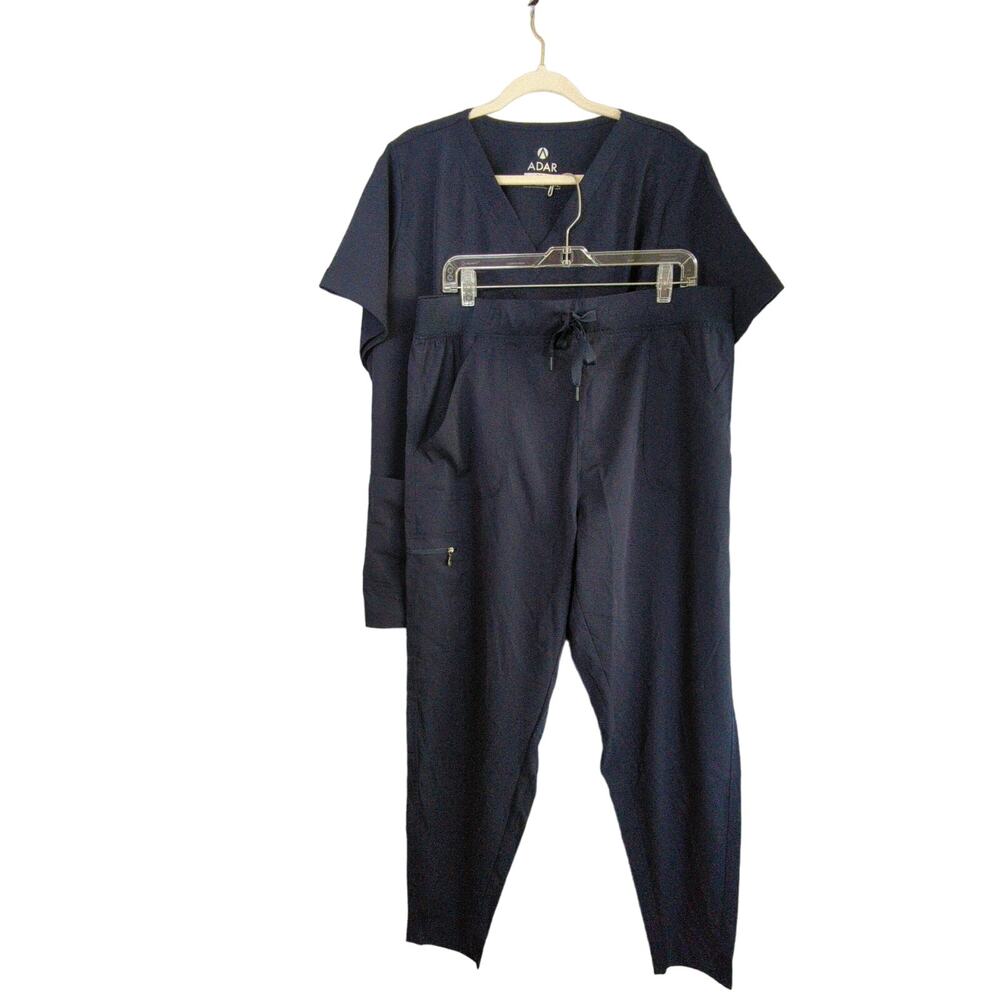 Adar Pro Scrub Set Womens 2X Navy Blue Stretch Zip Pockets Drawstring Jogger New
